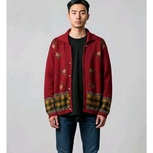 90s FALL Vtg Crystal Kobe Cardigan Acorns Plaid Cottagecore Nonnacore Librarian